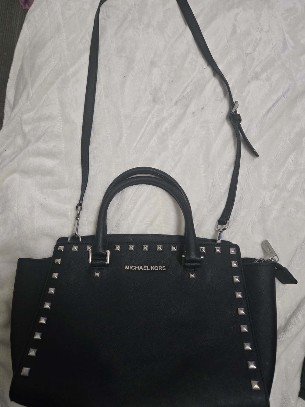 Michael Kors Black Stud-Trim Saffiano Leather Satchel